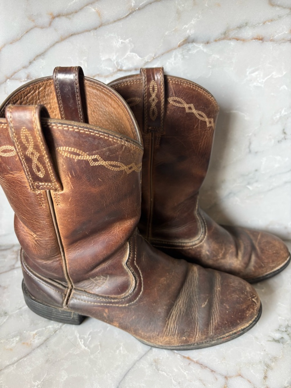 Ariat Tan and Dark Brown Leather Western Boot Interior
